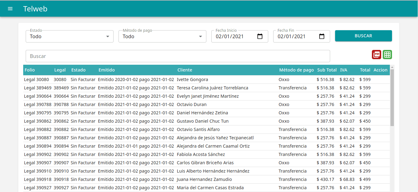 Reportes de facturación