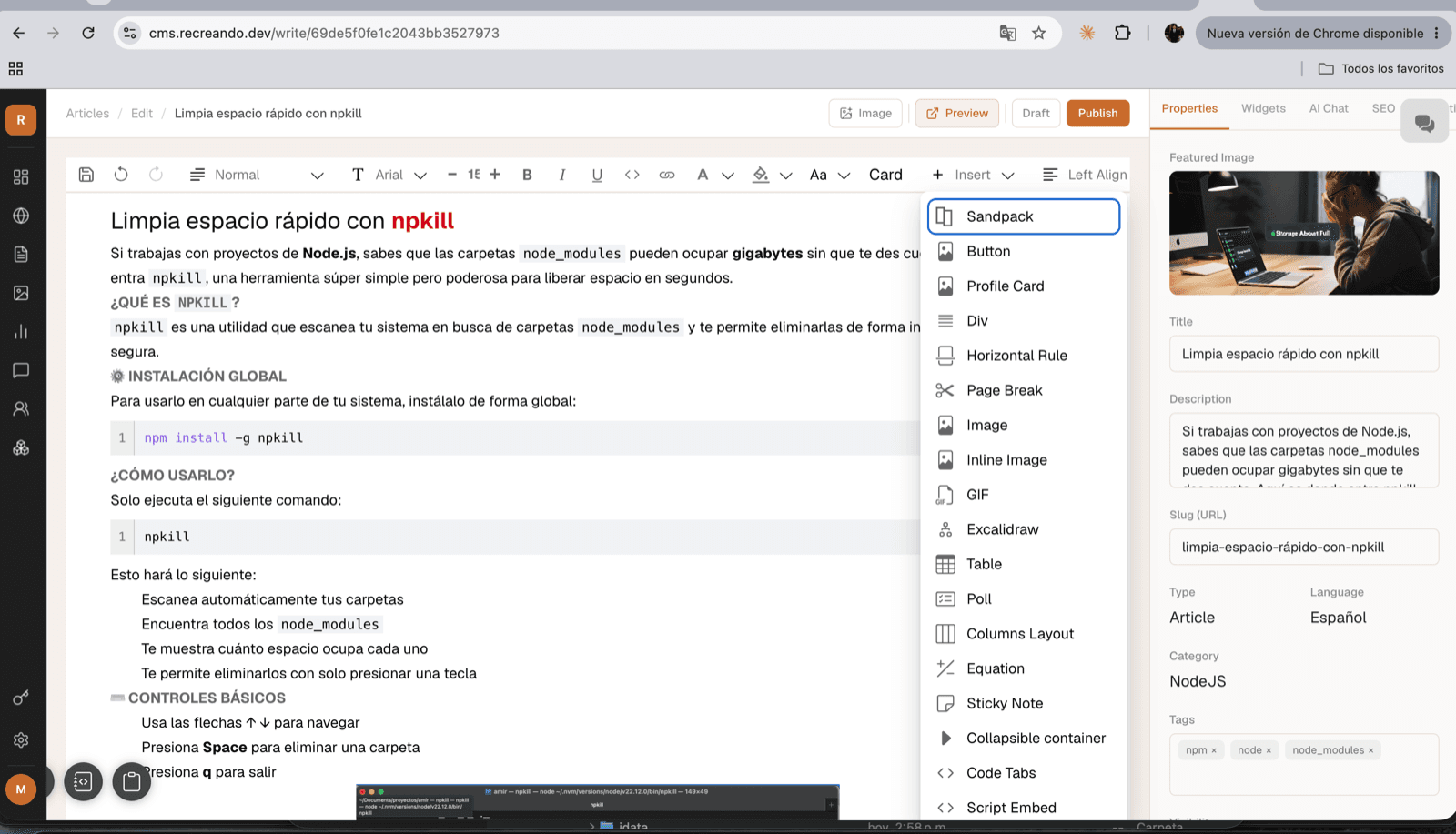 Editor Lexical con bloques propios: Sandpack, Excalidraw, encuestas