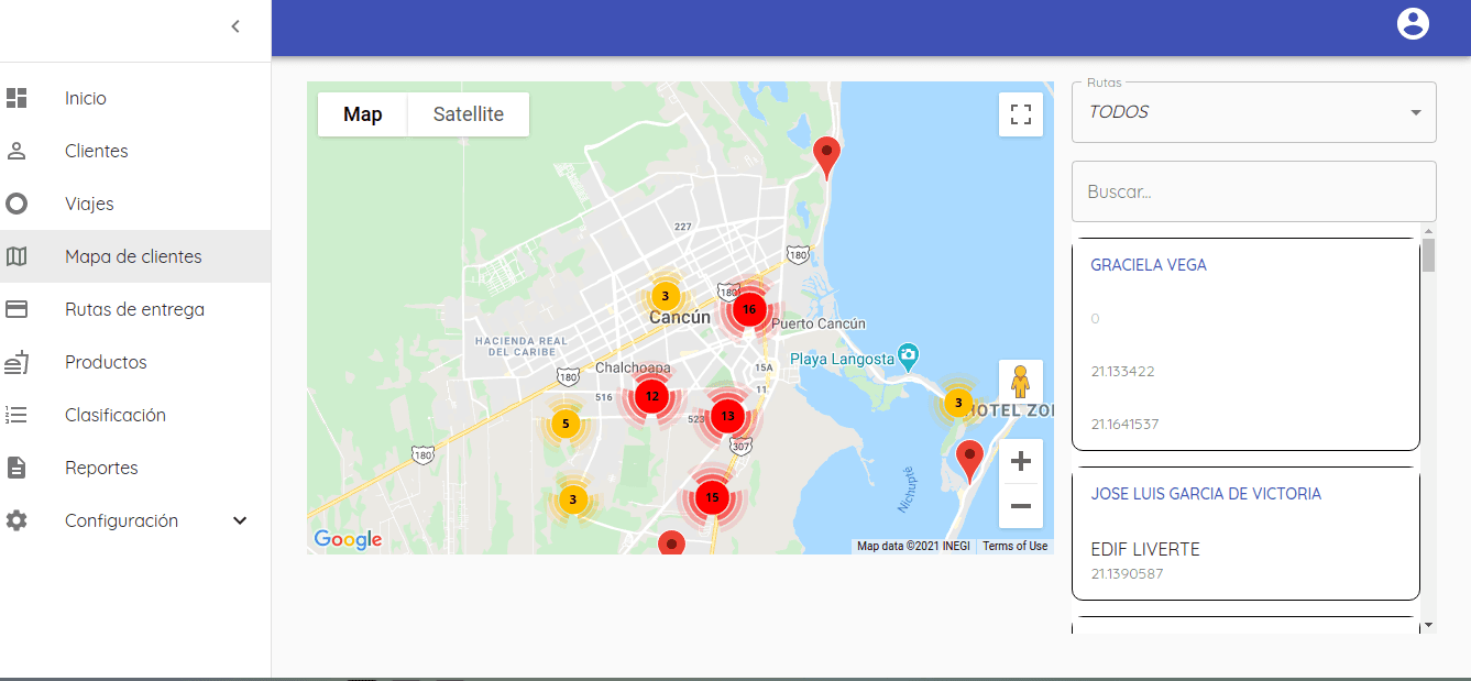 Ruta de entrega en Google Maps